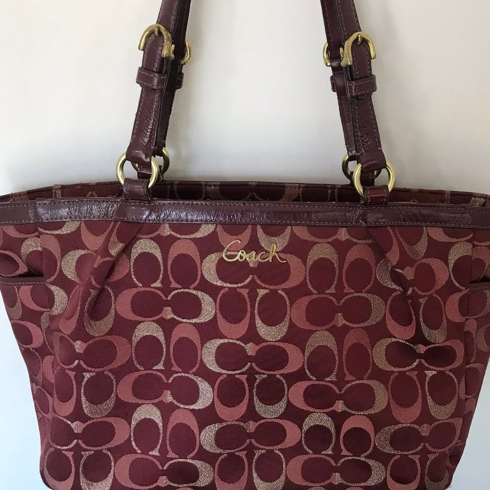 Coach Burgundy w/Gold & PoppyPink Jacquard Pattern